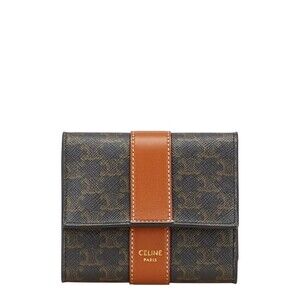 Celine Triomphe Tri fold Wallet Black Brown Leather